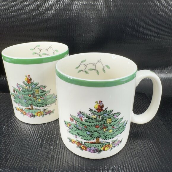 Vintage Spode Christmas Tree Coffee Mug Cup Set 2 Ceramic Mugs Cups Stoneware - Picture 9 of 14